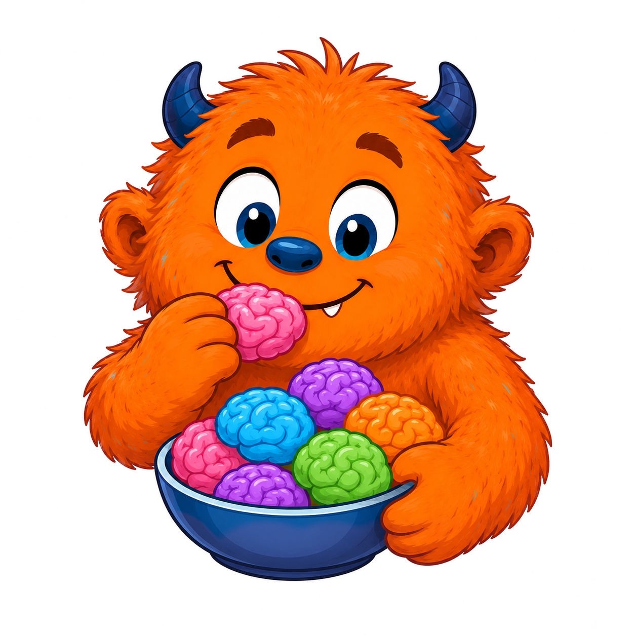 Orange ChuckChat character with colorful brain candy